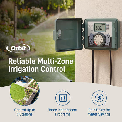4-Station Outdoor Swing Panel Sprinkler System Timer - for Residential Lawn Watering - Multi-Station Irrigation Controller - Custom Watering Intervals - Indoor/Outdoor Installation - 57894