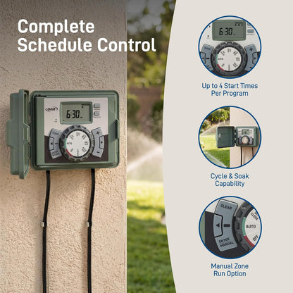 4-Station Outdoor Swing Panel Sprinkler System Timer - for Residential Lawn Watering - Multi-Station Irrigation Controller - Custom Watering Intervals - Indoor/Outdoor Installation - 57894