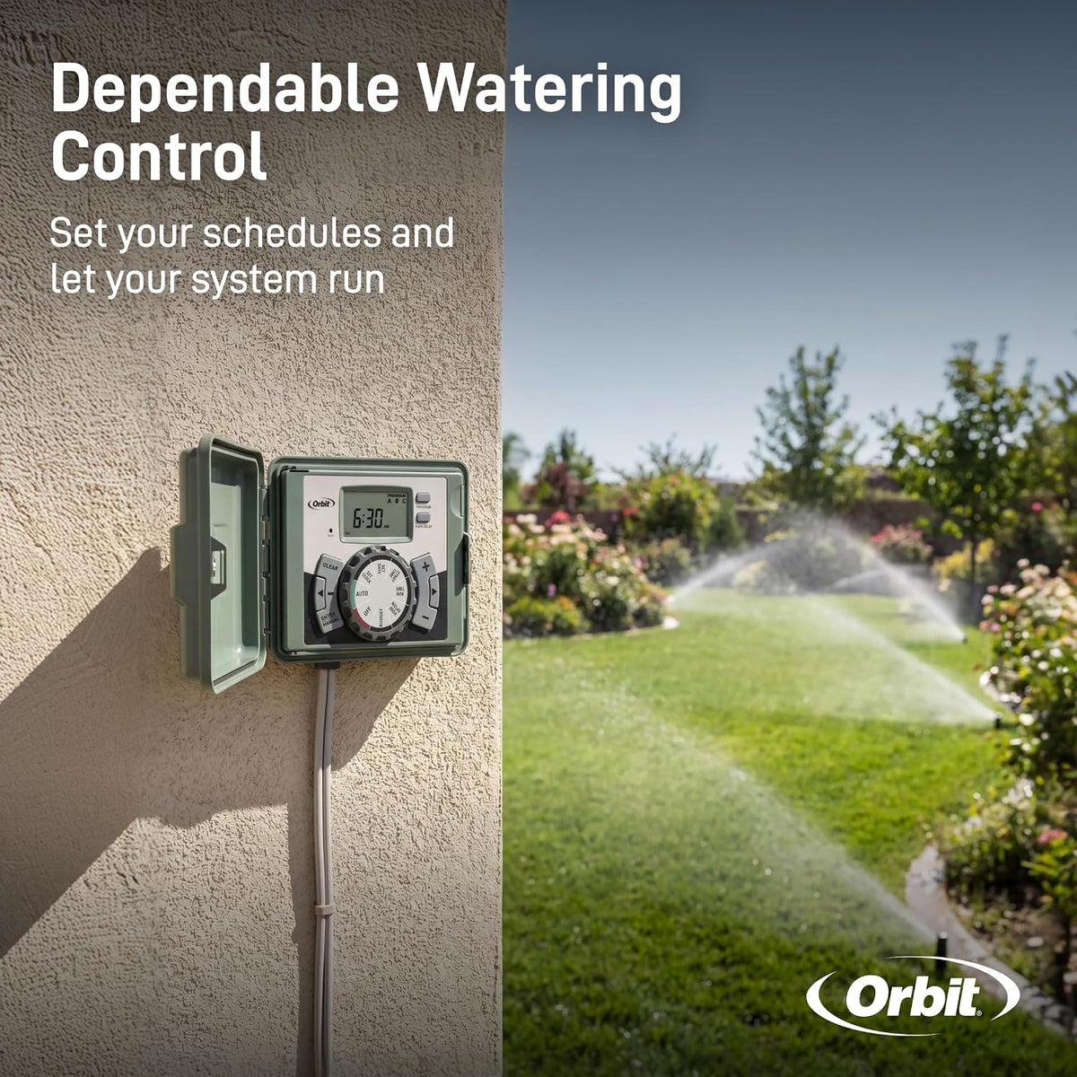 4-Station Outdoor Swing Panel Sprinkler System Timer - for Residential Lawn Watering - Multi-Station Irrigation Controller - Custom Watering Intervals - Indoor/Outdoor Installation - 57894