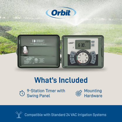 4-Station Outdoor Swing Panel Sprinkler System Timer - for Residential Lawn Watering - Multi-Station Irrigation Controller - Custom Watering Intervals - Indoor/Outdoor Installation - 57894