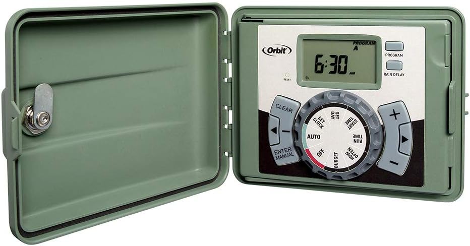 4-Station Outdoor Swing Panel Sprinkler System Timer - for Residential Lawn Watering - Multi-Station Irrigation Controller - Custom Watering Intervals - Indoor/Outdoor Installation - 57894