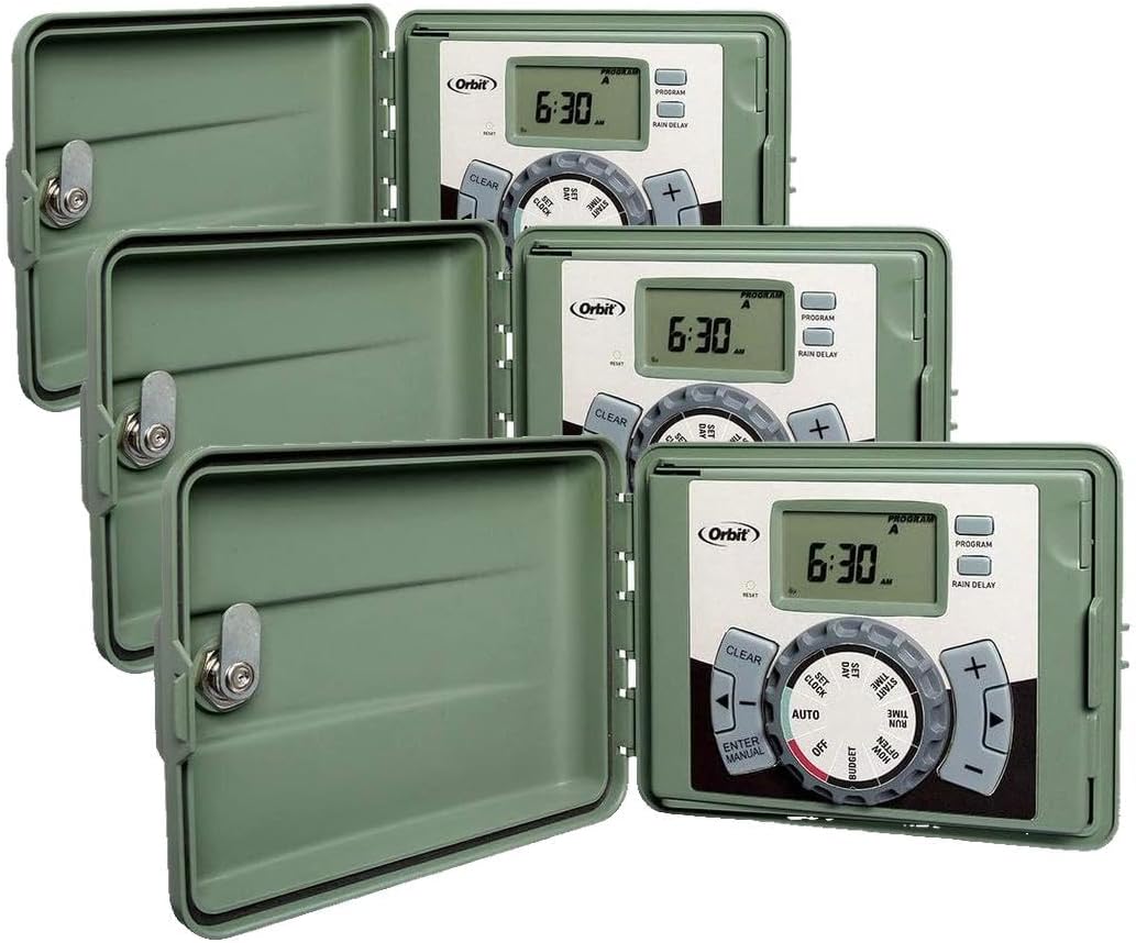4-Station Outdoor Swing Panel Sprinkler System Timer - for Residential Lawn Watering - Multi-Station Irrigation Controller - Custom Watering Intervals - Indoor/Outdoor Installation - 57894