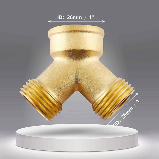 (2 PACK) Solid Brass Lead-Free Body Backyard 2 Way Y Valve Garden Hose Connector MHT 3/4" Inch Thread Splitter Adapter + 4 Silicone Hose Washers