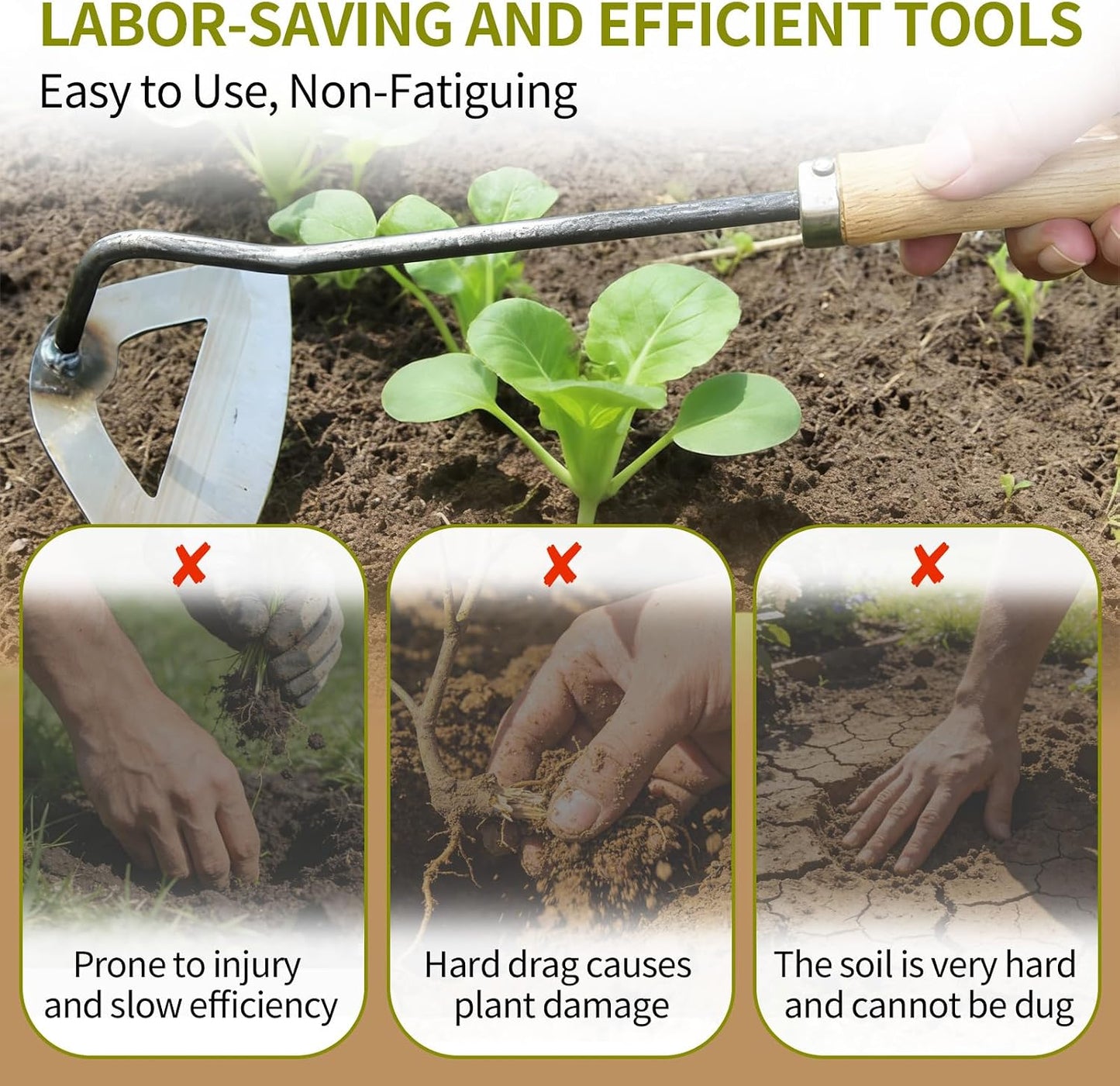 Kana Hoe 217 Japanese Garden Tool - Hand Hoe/Sickle is Perfect for Weeding and Cultivating. The Blade Edge is Very Sharp., Beige-020