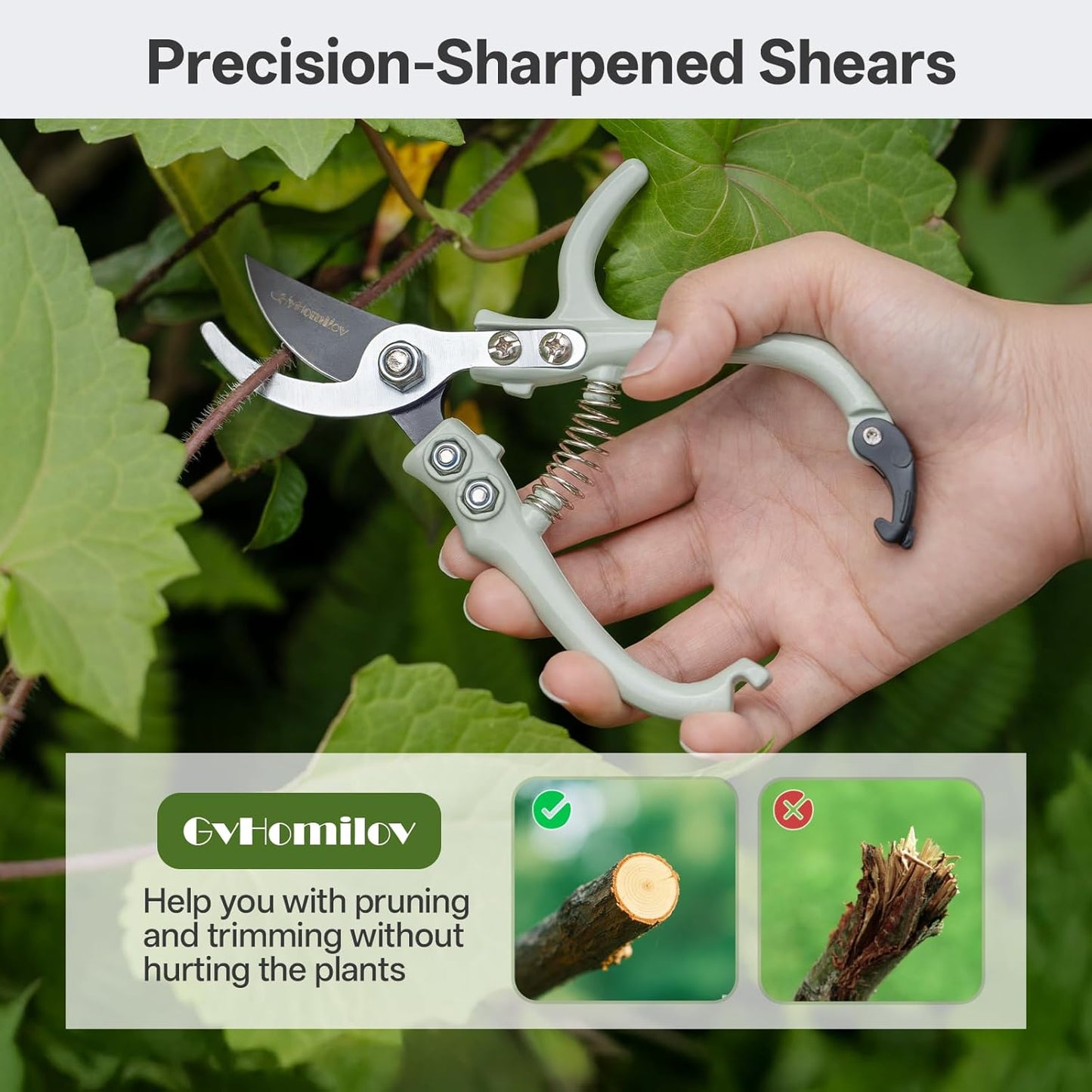 Q-Shaped Lightweight Gardening Pruning Shears for Plant & Tree Trimming