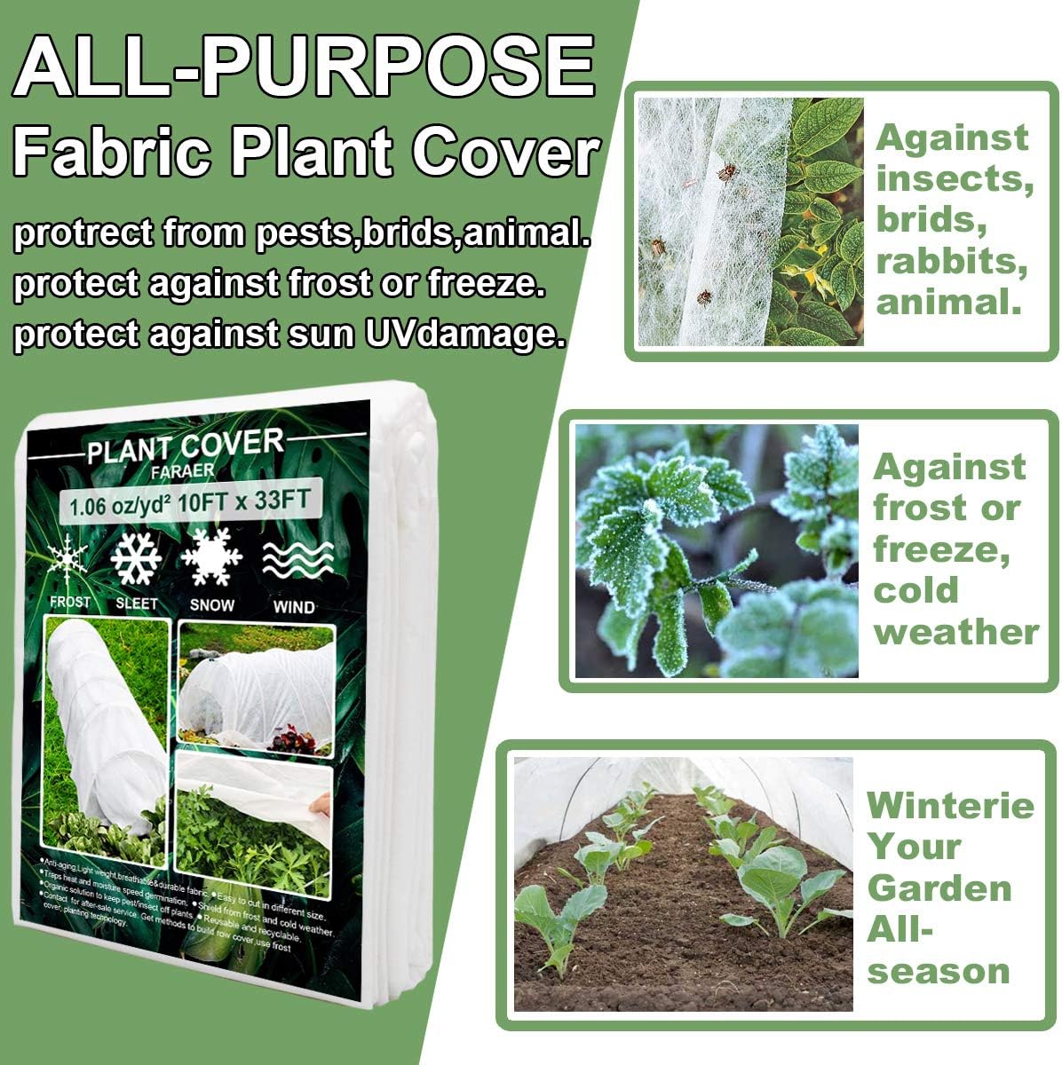 Plant Covers Freeze Protection 10×33ft Row Cover Against Frost Snow