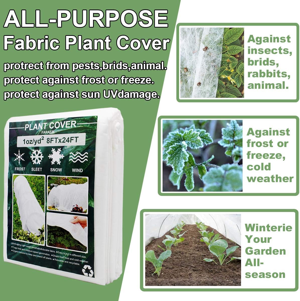 Plant Covers Freeze Protection 10×33ft Row Cover Against Frost Snow