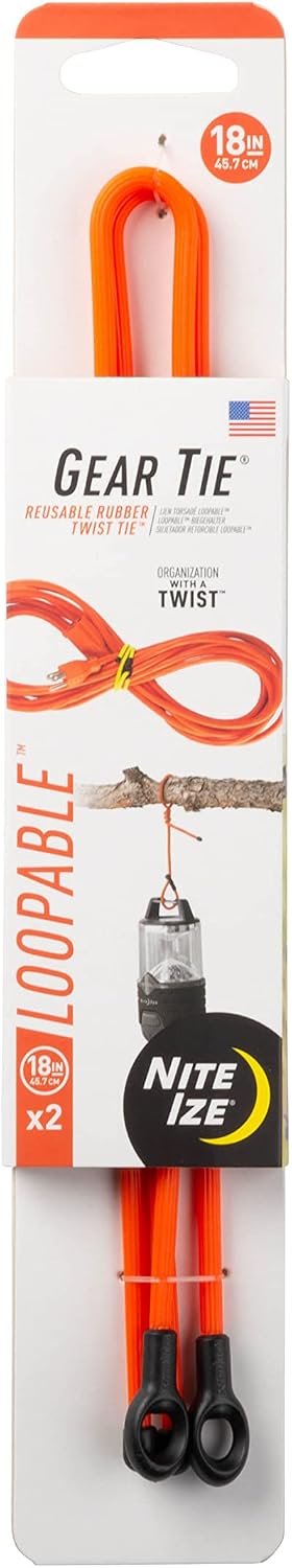Gear Tie Loopable, Reusable Cable Tie, 18 Inch, Orange, 2 Pack