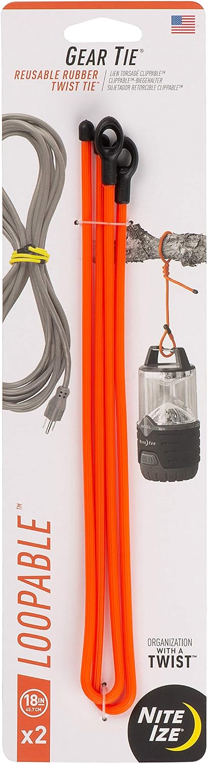 Gear Tie Loopable, Reusable Cable Tie, 18 Inch, Orange, 2 Pack