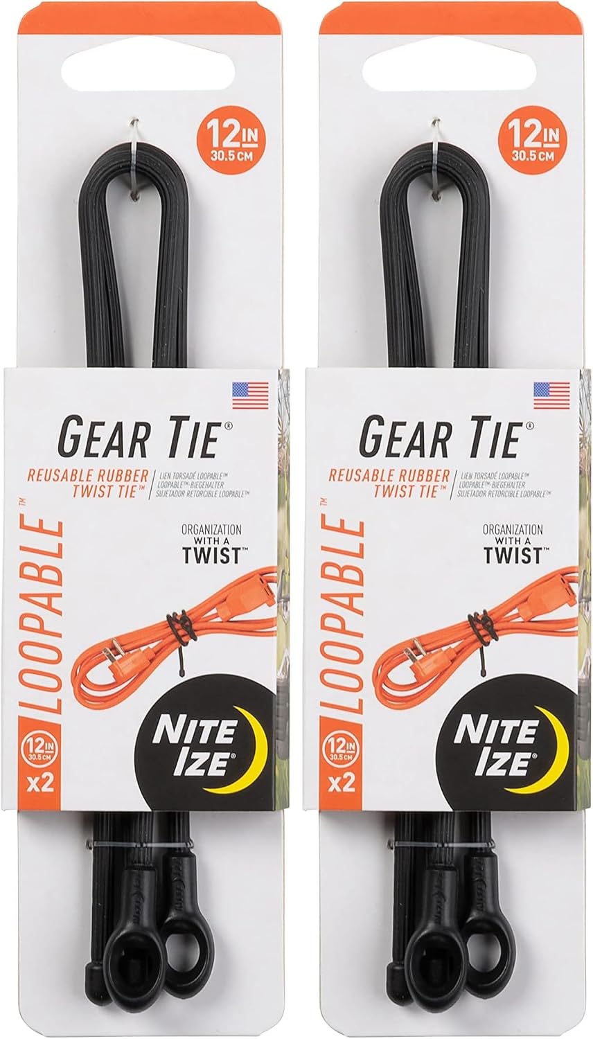 Gear Tie Loopable, Reusable Cable Tie, 18 Inch, Orange, 2 Pack