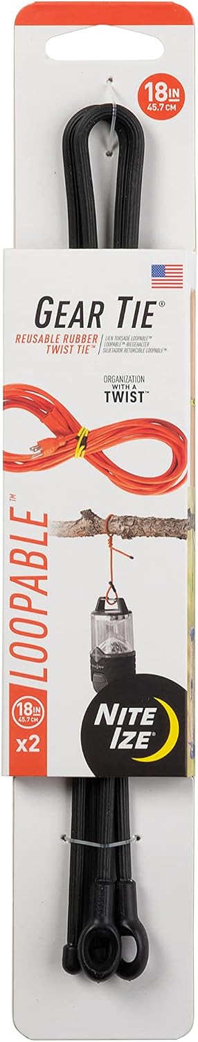 Gear Tie Loopable, Reusable Cable Tie, 18 Inch, Orange, 2 Pack