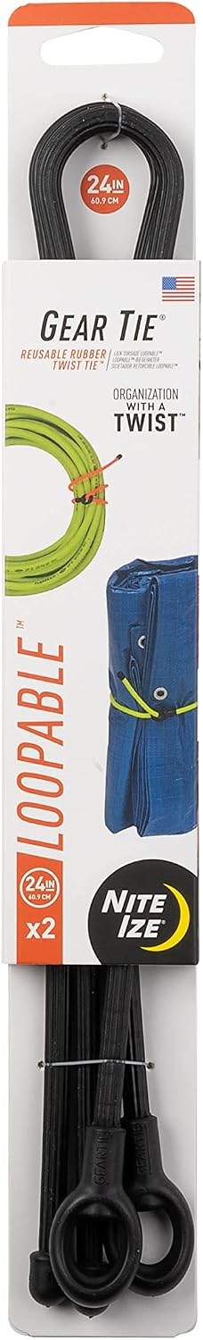 Gear Tie Loopable, Reusable Cable Tie, 18 Inch, Orange, 2 Pack