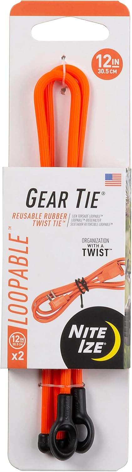 Gear Tie Loopable, Reusable Cable Tie, 18 Inch, Orange, 2 Pack
