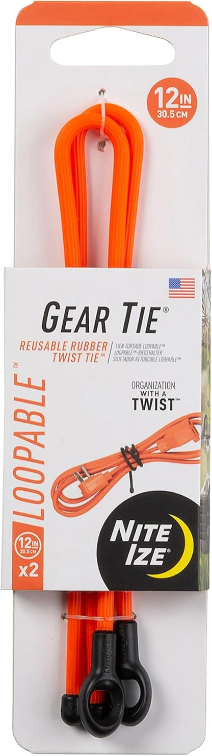 Gear Tie Loopable, Reusable Cable Tie, 18 Inch, Orange, 2 Pack