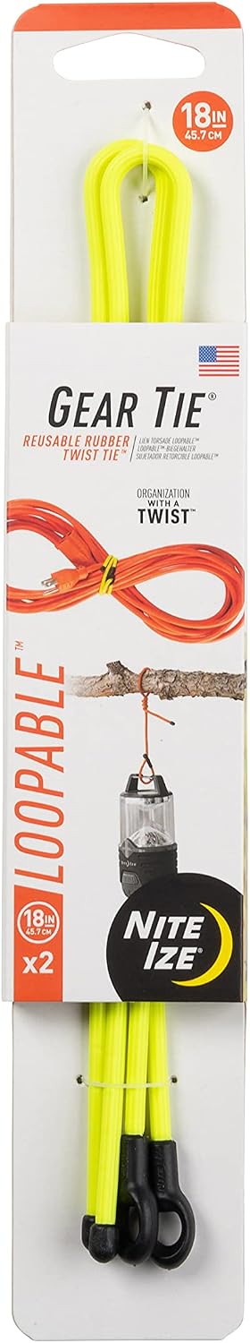 Gear Tie Loopable, Reusable Cable Tie, 18 Inch, Orange, 2 Pack