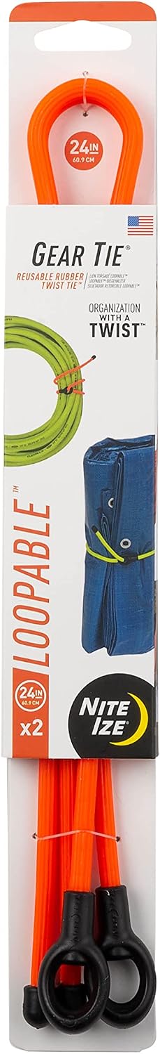 Gear Tie Loopable, Reusable Cable Tie, 18 Inch, Orange, 2 Pack