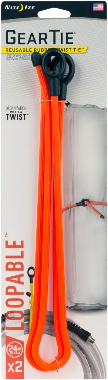 Gear Tie Loopable, Reusable Cable Tie, 18 Inch, Orange, 2 Pack