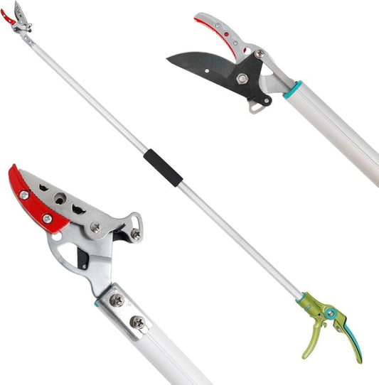 4.2 FT Cut & Hold Pole Pruner, Long Reach Fruit Picker with 180° Rotating Head & SK5 Steel Blade, Cuts Up to 1/2"