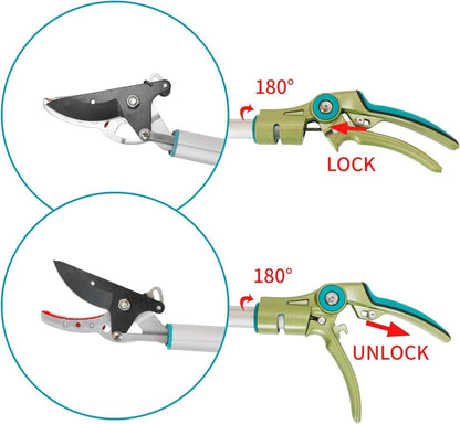 4.2 FT Cut & Hold Pole Pruner, Long Reach Fruit Picker with 180° Rotating Head & SK5 Steel Blade, Cuts Up to 1/2"