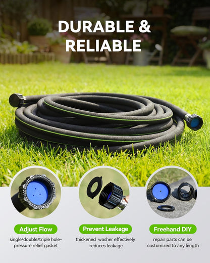 1/2'' Soaker Hose 25ft for Garden, Drip Irrigation Hose, Water Seeper Soaker Hoses for Foundation Watering, Save 80% Water for Vegetable Gardens, Flower Beds, Lawns, Orchards, Black