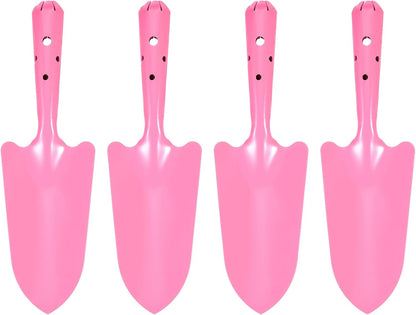 4pcs Mini Colorful Metal Hand Shovel 11" x 3" Digging Trowel Set Transplanting Garden Tools for Flower Soil Digging Planting Weeding Transplanting Garden, Pink