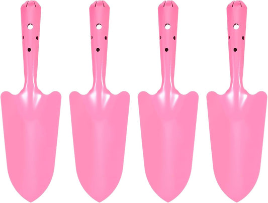 4pcs Mini Colorful Metal Hand Shovel 11" x 3" Digging Trowel Set Transplanting Garden Tools for Flower Soil Digging Planting Weeding Transplanting Garden, Pink