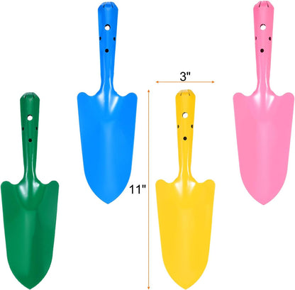 4pcs Mini Colorful Metal Hand Shovel 11" x 3" Digging Trowel Set Transplanting Garden Tools for Flower Soil Digging Planting Weeding Transplanting Garden, Pink