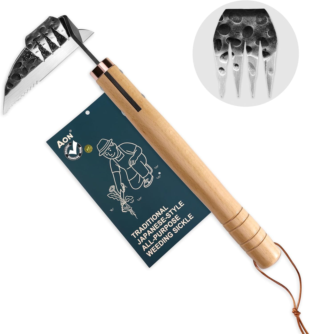 Japanese Weeding Sickle & Hand Hoe, 4-Tine Uprooting Garden Tool