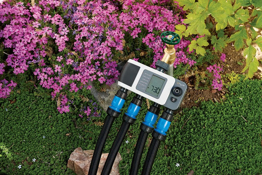 B-hyve XD 4-Port Smart Hose Watering Timer - App Controlled - Smart WeatherSense - Bluetooth Sprinkler Timer with Remote Control - Multi Outlet Yard Irrigation System - 24634