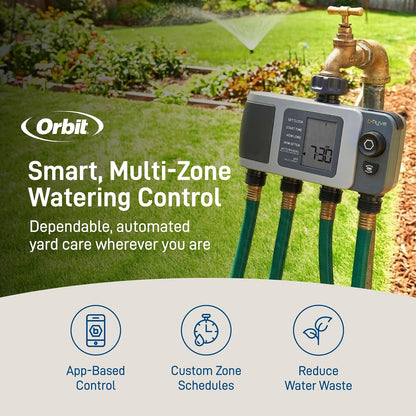B-hyve XD 4-Port Smart Hose Watering Timer - App Controlled - Smart WeatherSense - Bluetooth Sprinkler Timer with Remote Control - Multi Outlet Yard Irrigation System - 24634