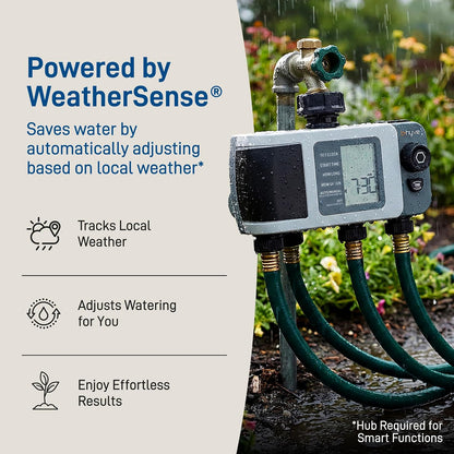 B-hyve XD 4-Port Smart Hose Watering Timer - App Controlled - Smart WeatherSense - Bluetooth Sprinkler Timer with Remote Control - Multi Outlet Yard Irrigation System - 24634