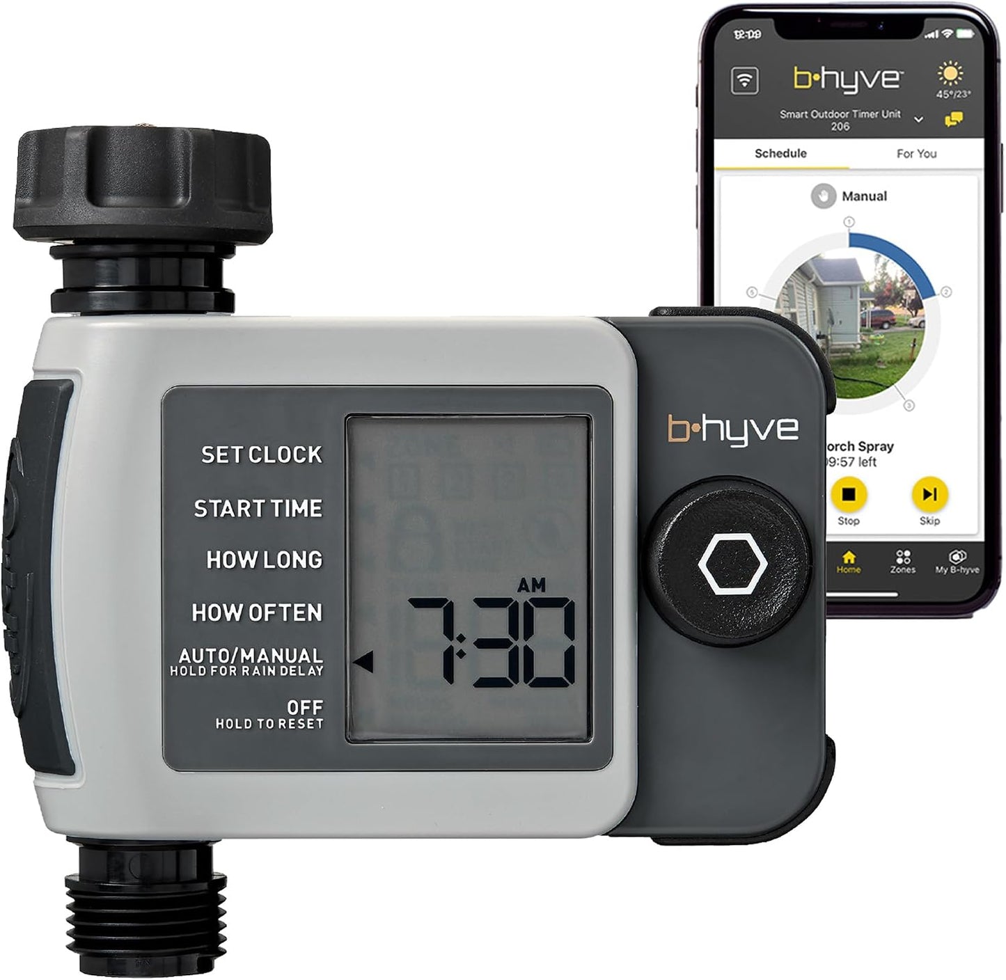 B-hyve XD 4-Port Smart Hose Watering Timer - App Controlled - Smart WeatherSense - Bluetooth Sprinkler Timer with Remote Control - Multi Outlet Yard Irrigation System - 24634