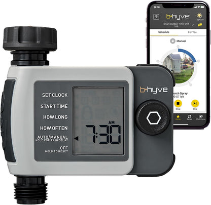 B-hyve XD 4-Port Smart Hose Watering Timer - App Controlled - Smart WeatherSense - Bluetooth Sprinkler Timer with Remote Control - Multi Outlet Yard Irrigation System - 24634