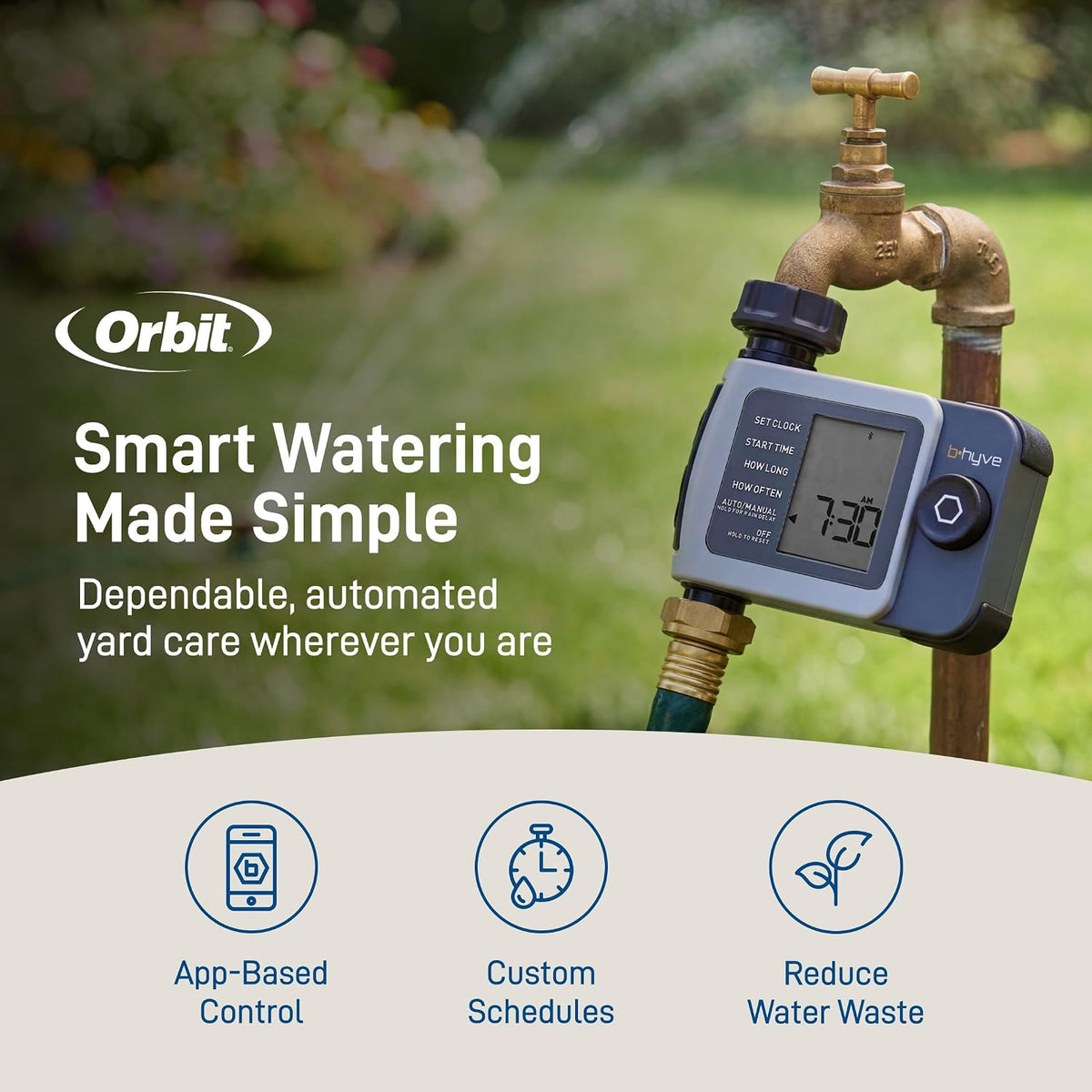 B-hyve XD 4-Port Smart Hose Watering Timer - App Controlled - Smart WeatherSense - Bluetooth Sprinkler Timer with Remote Control - Multi Outlet Yard Irrigation System - 24634