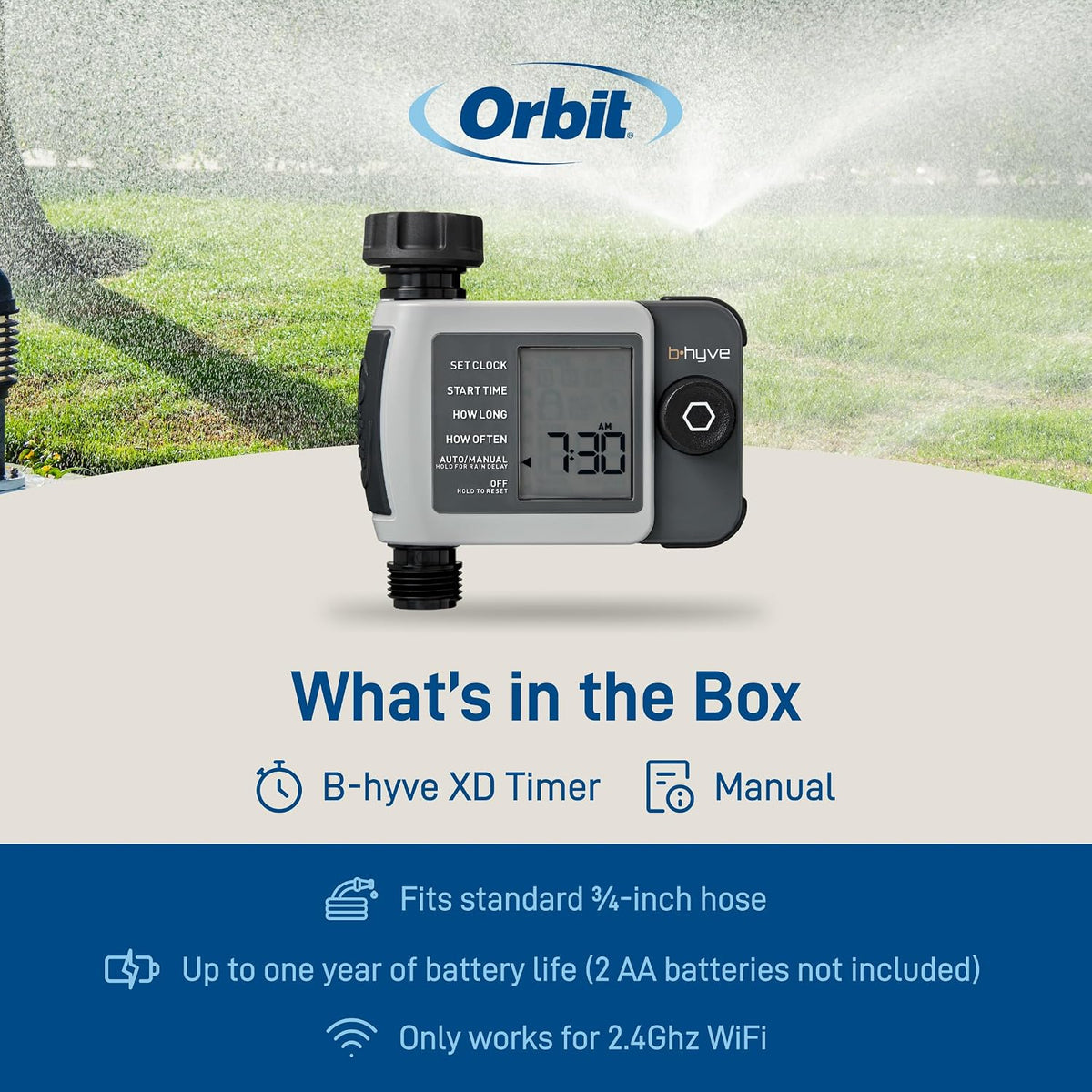 B-hyve XD 4-Port Smart Hose Watering Timer - App Controlled - Smart WeatherSense - Bluetooth Sprinkler Timer with Remote Control - Multi Outlet Yard Irrigation System - 24634