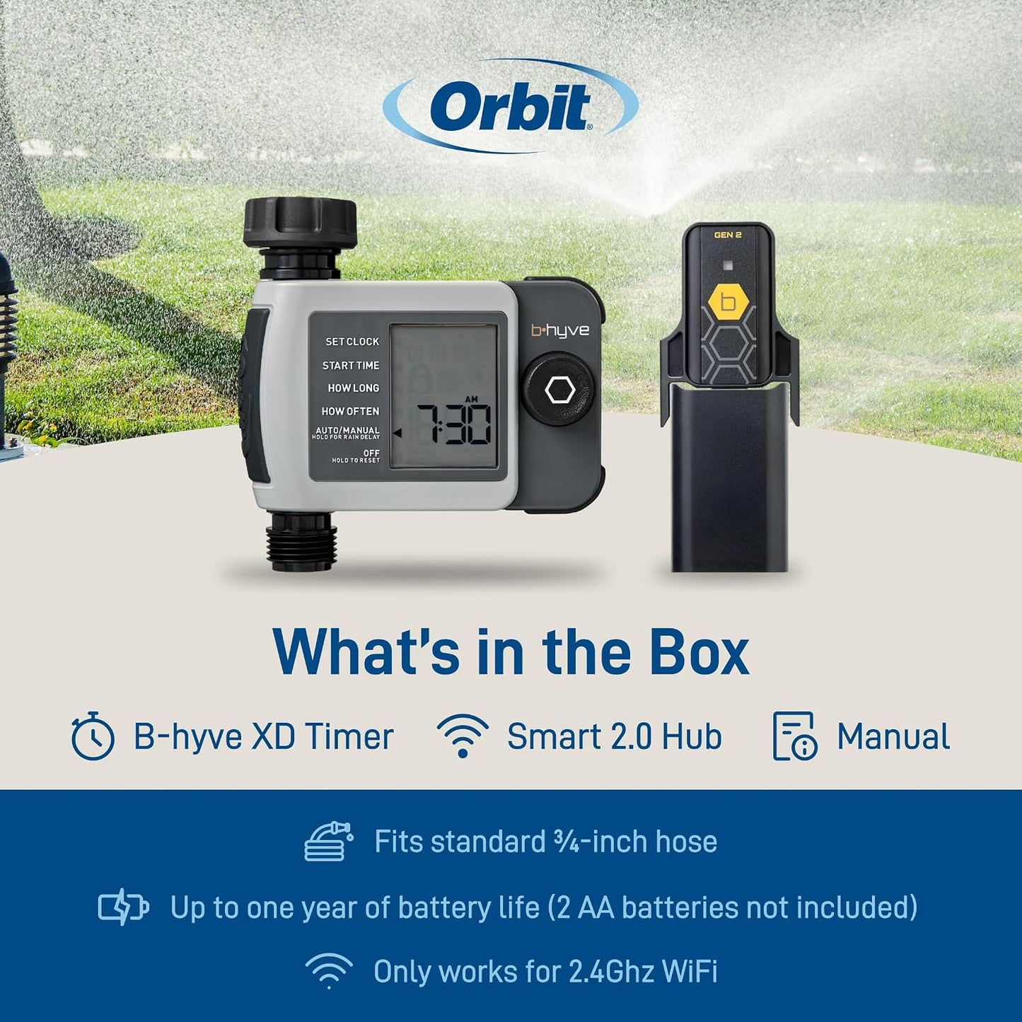 B-hyve XD 4-Port Smart Hose Watering Timer - App Controlled - Smart WeatherSense - Bluetooth Sprinkler Timer with Remote Control - Multi Outlet Yard Irrigation System - 24634