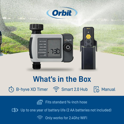 B-hyve XD 4-Port Smart Hose Watering Timer - App Controlled - Smart WeatherSense - Bluetooth Sprinkler Timer with Remote Control - Multi Outlet Yard Irrigation System - 24634