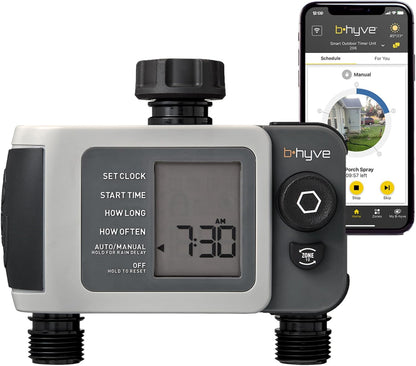 B-hyve XD 4-Port Smart Hose Watering Timer - App Controlled - Smart WeatherSense - Bluetooth Sprinkler Timer with Remote Control - Multi Outlet Yard Irrigation System - 24634