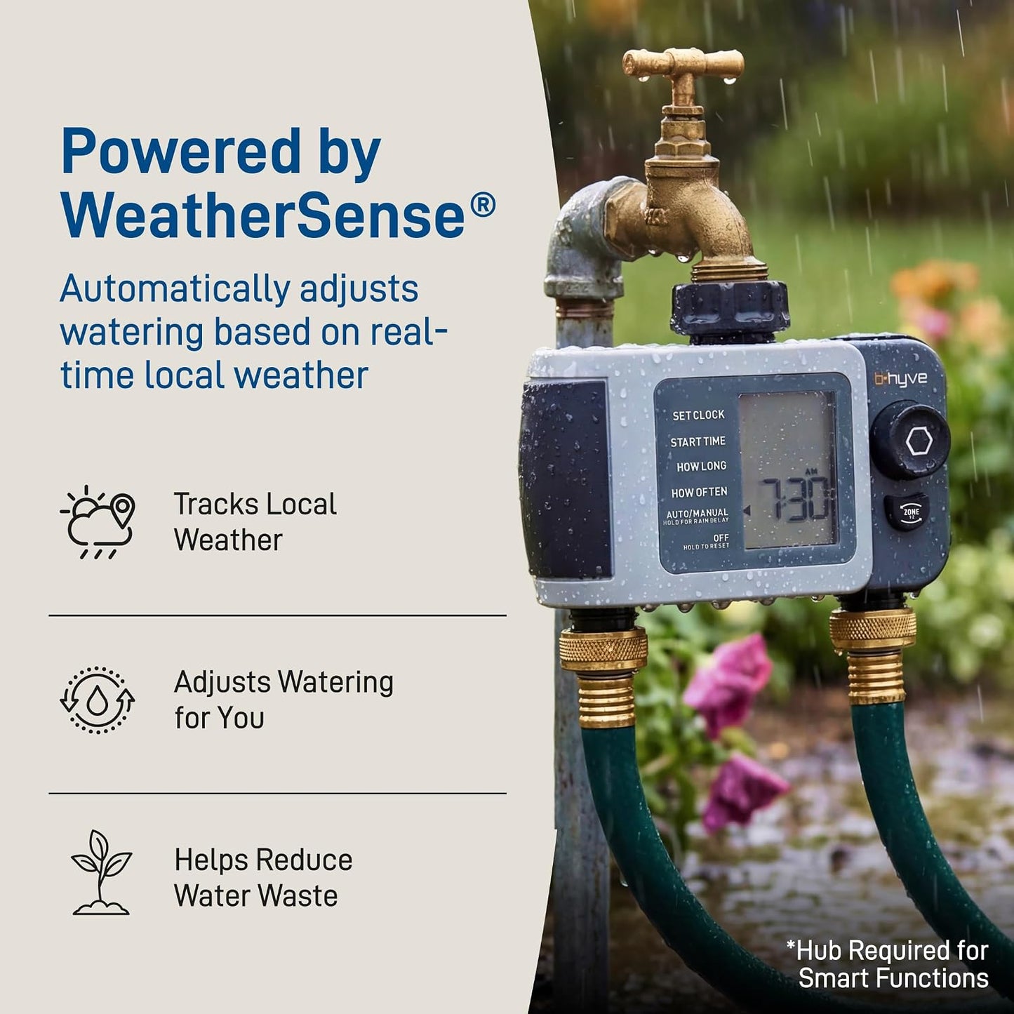 B-hyve XD 4-Port Smart Hose Watering Timer - App Controlled - Smart WeatherSense - Bluetooth Sprinkler Timer with Remote Control - Multi Outlet Yard Irrigation System - 24634