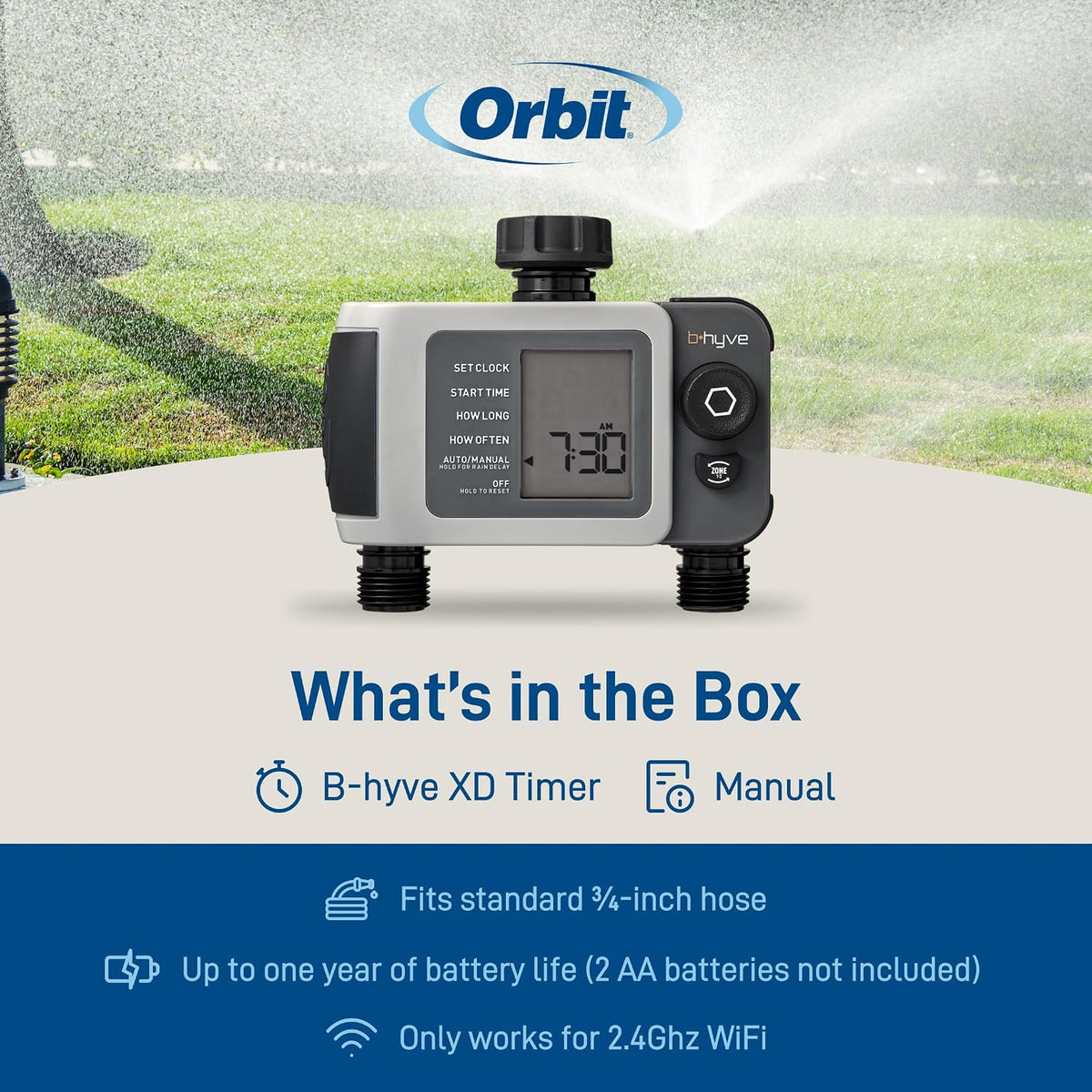 B-hyve XD 4-Port Smart Hose Watering Timer - App Controlled - Smart WeatherSense - Bluetooth Sprinkler Timer with Remote Control - Multi Outlet Yard Irrigation System - 24634