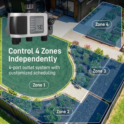 B-hyve XD 4-Port Smart Hose Watering Timer - App Controlled - Smart WeatherSense - Bluetooth Sprinkler Timer with Remote Control - Multi Outlet Yard Irrigation System - 24634