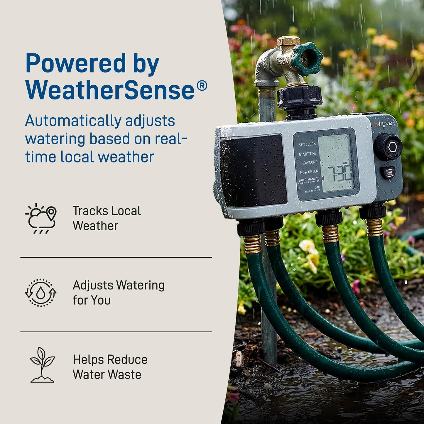 B-hyve XD 4-Port Smart Hose Watering Timer - App Controlled - Smart WeatherSense - Bluetooth Sprinkler Timer with Remote Control - Multi Outlet Yard Irrigation System - 24634
