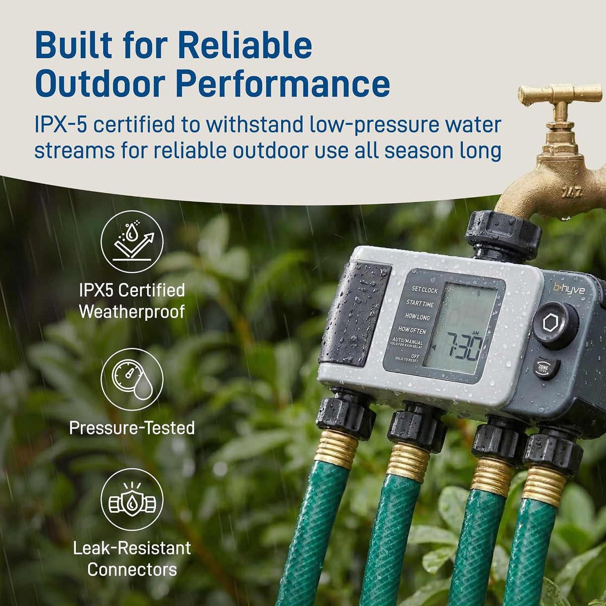 B-hyve XD 4-Port Smart Hose Watering Timer - App Controlled - Smart WeatherSense - Bluetooth Sprinkler Timer with Remote Control - Multi Outlet Yard Irrigation System - 24634