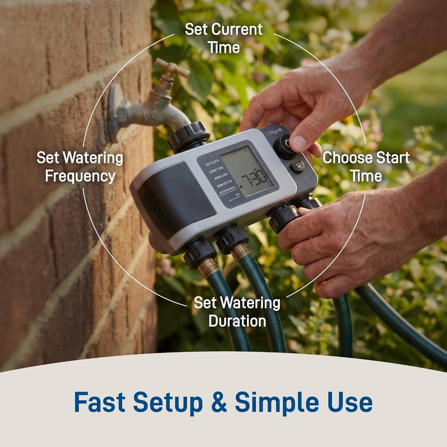 B-hyve XD 4-Port Smart Hose Watering Timer - App Controlled - Smart WeatherSense - Bluetooth Sprinkler Timer with Remote Control - Multi Outlet Yard Irrigation System - 24634