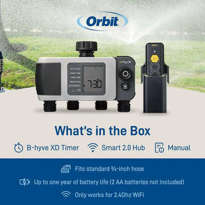 B-hyve XD 4-Port Smart Hose Watering Timer - App Controlled - Smart WeatherSense - Bluetooth Sprinkler Timer with Remote Control - Multi Outlet Yard Irrigation System - 24634
