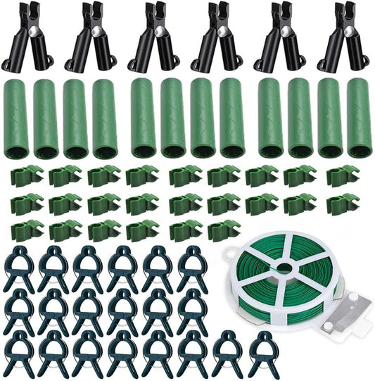 Garden Trellis Support Kit - Plant Clips & Stake Connectors, 7/16" Stake Extensions & Pipe Fixings