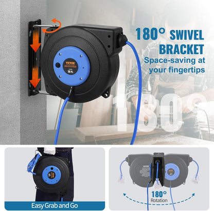 65FT Retractable Extension Cord Reel, Heavy Duty 12AWG/3C SJTOW Cord