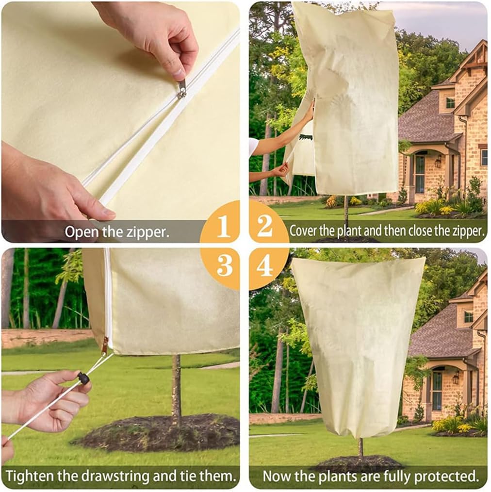 Plant Covers Winter Freeze Protection 1 Pack 78.74'' X 94.49'' Reusable Frost Blanket Tree Wrap Cloth with Drawstring and Zipper for Outdoor Cold Weather - Green