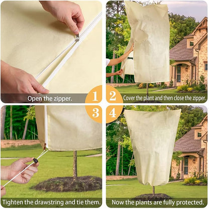 Plant Covers Winter Freeze Protection 1 Pack 78.74'' X 94.49'' Reusable Frost Blanket Tree Wrap Cloth with Drawstring and Zipper for Outdoor Cold Weather - Green