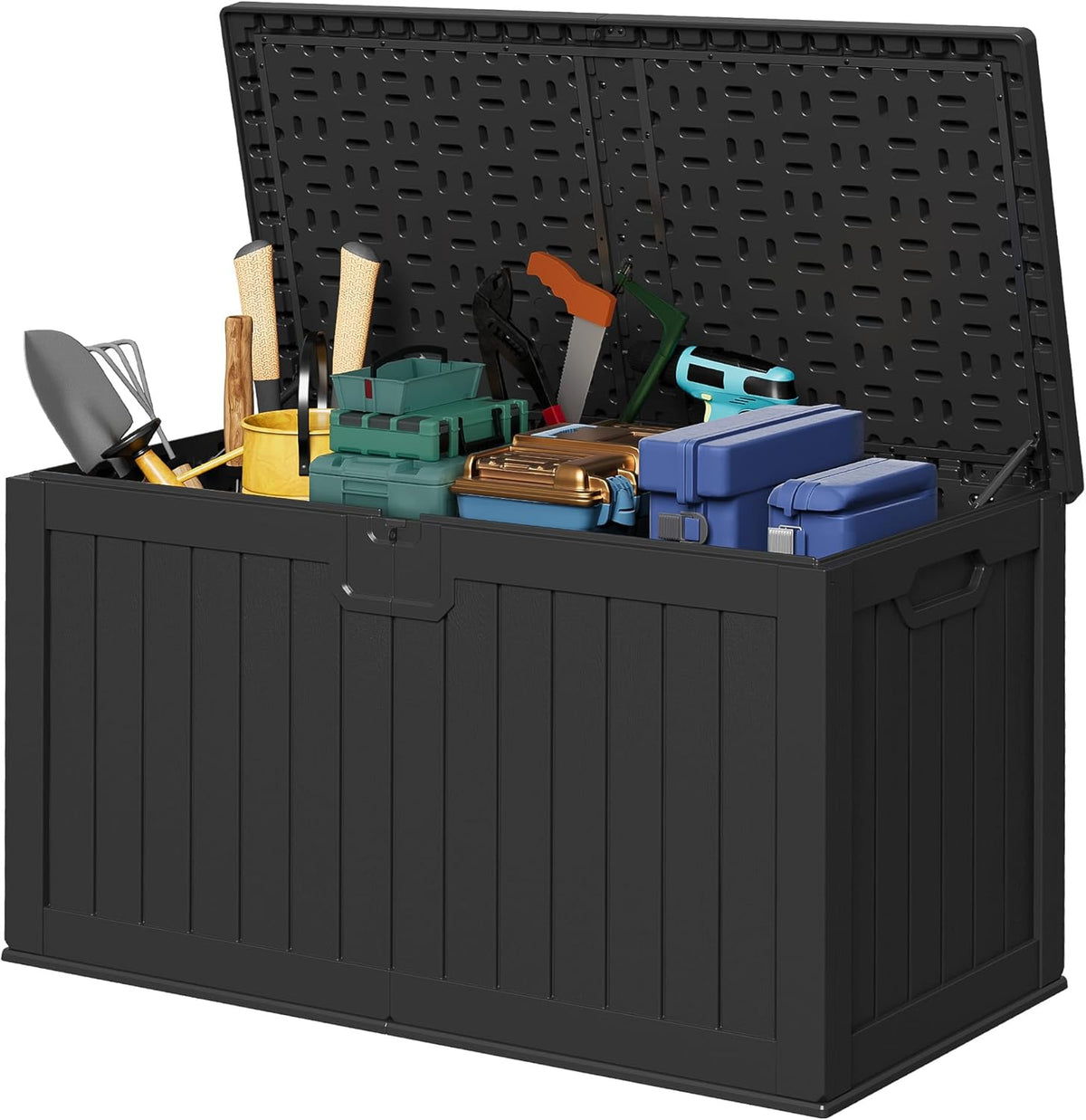 30 Gallon Resin Deck Box Waterproof Outdoor Storage Box for Patio Furniture Pool Accessories Indoor Storage for Cushion Garden Tools (30 Gallon, Black)